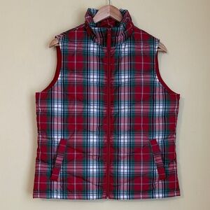 Lands’ End | Classic Red White Green Plaid Zip Front Down Puffer Vest M (8-10)